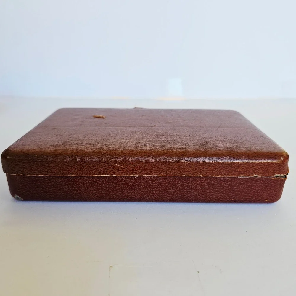 Vtg Farrington Brown Faux Leather Mens Valet Jewelry Box Nautical Ship Organizer